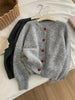 Deep Grey Wool Knitted Cardigan For Women In Autumn Winter, Soft And Sticky, Warm, Love Buckle Shoulder Sleeves