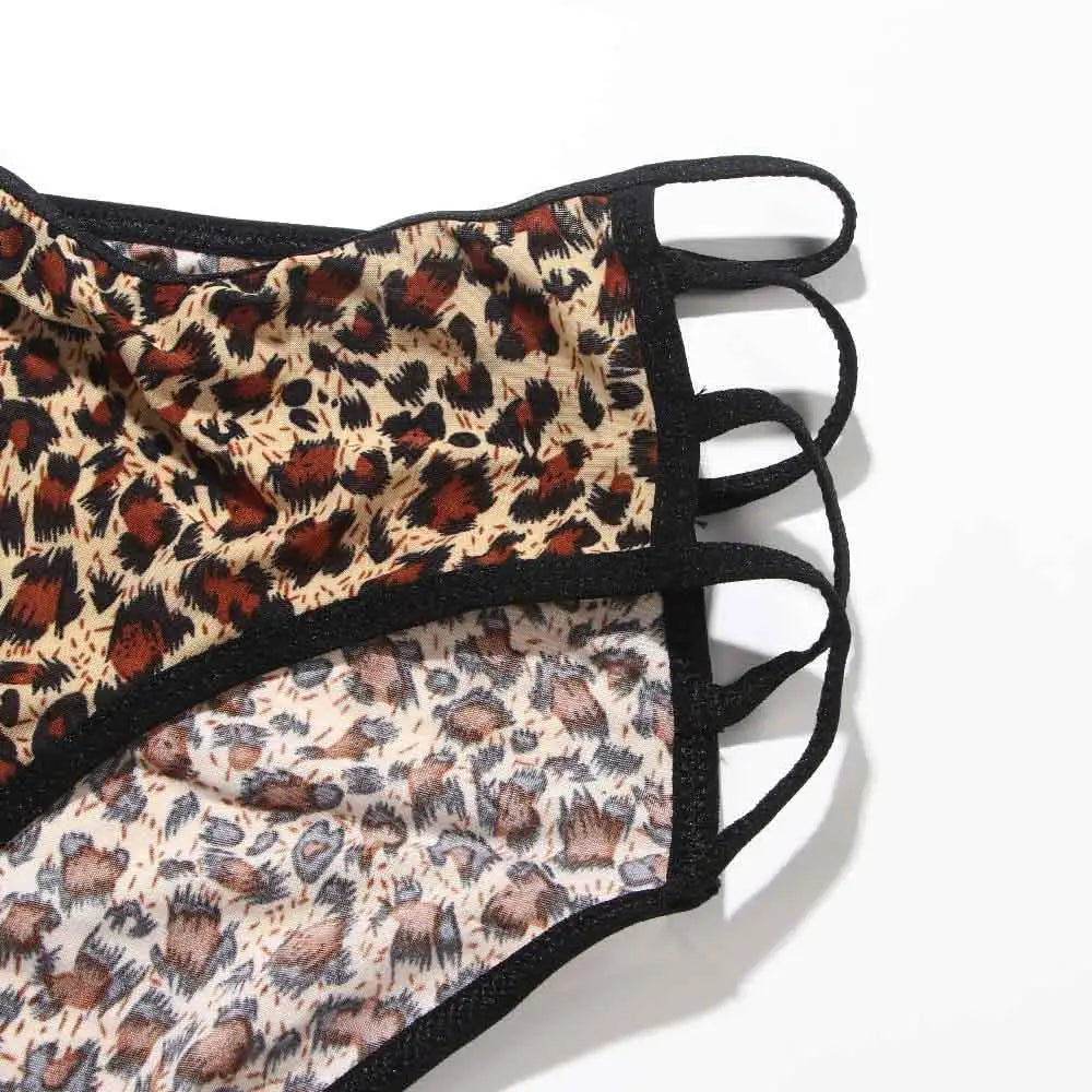 Sexy Bownot Low waist Leopard Briefs Lace Thongs Leopard Panties Underwear