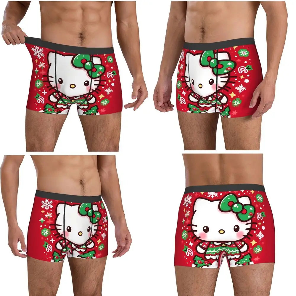 Christmas Hello Kitty Underwear Print Trunk Trenky Men Underpants Soft Trend Shorts Briefs Birthday Gift