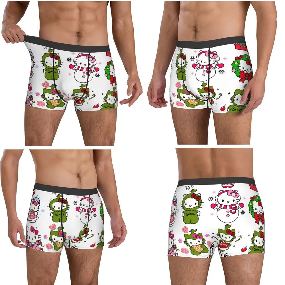 Christmas Hello Kitty Underwear Print Trunk Trenky Men Underpants Soft Trend Shorts Briefs Birthday Gift