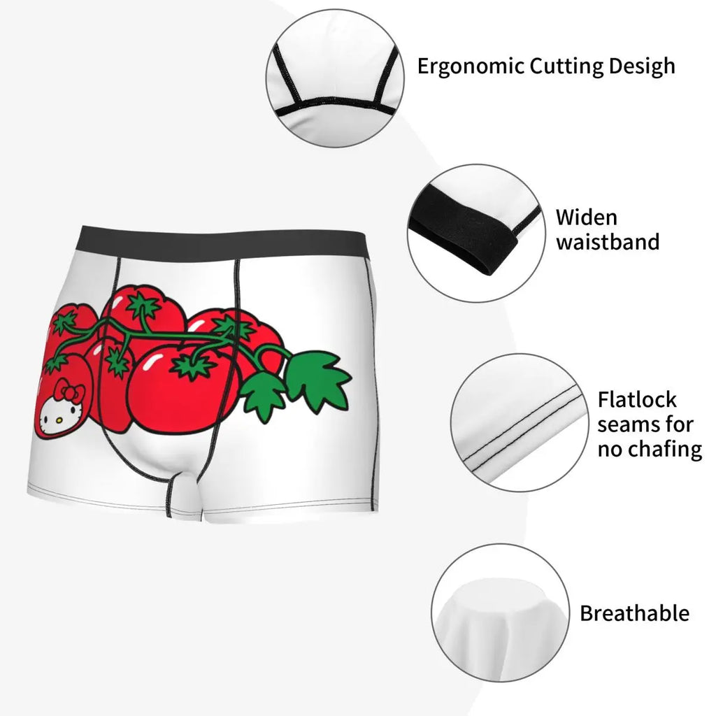 Custom Hello Kitty Tomato Men Boxer Briefs Cozy Underwear Printing Novelty Underpants