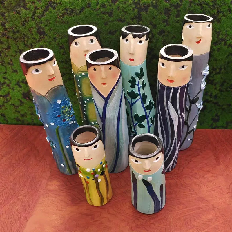 Resin Spring Family Flower Vase Boho Modern Decor Bathroom Shelf Decorations Personalized Ornament Cute Gifts Character Vases
