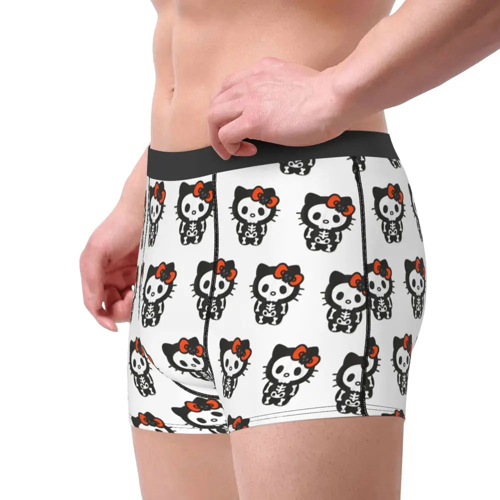 Men Hello Kitty Skeleton Halloween Boxer Briefs Smooth Underwear Printing Funny Breathable Panites