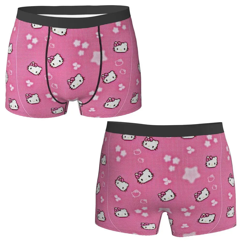 Black Hello Kitty Middle Finger  Underwear Print Trunk Trenky Men's Underpants Elastic Shorts Briefs Gift