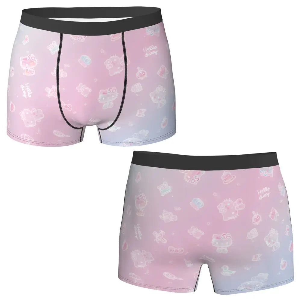 Black Hello Kitty Middle Finger  Underwear Print Trunk Trenky Men's Underpants Elastic Shorts Briefs Gift