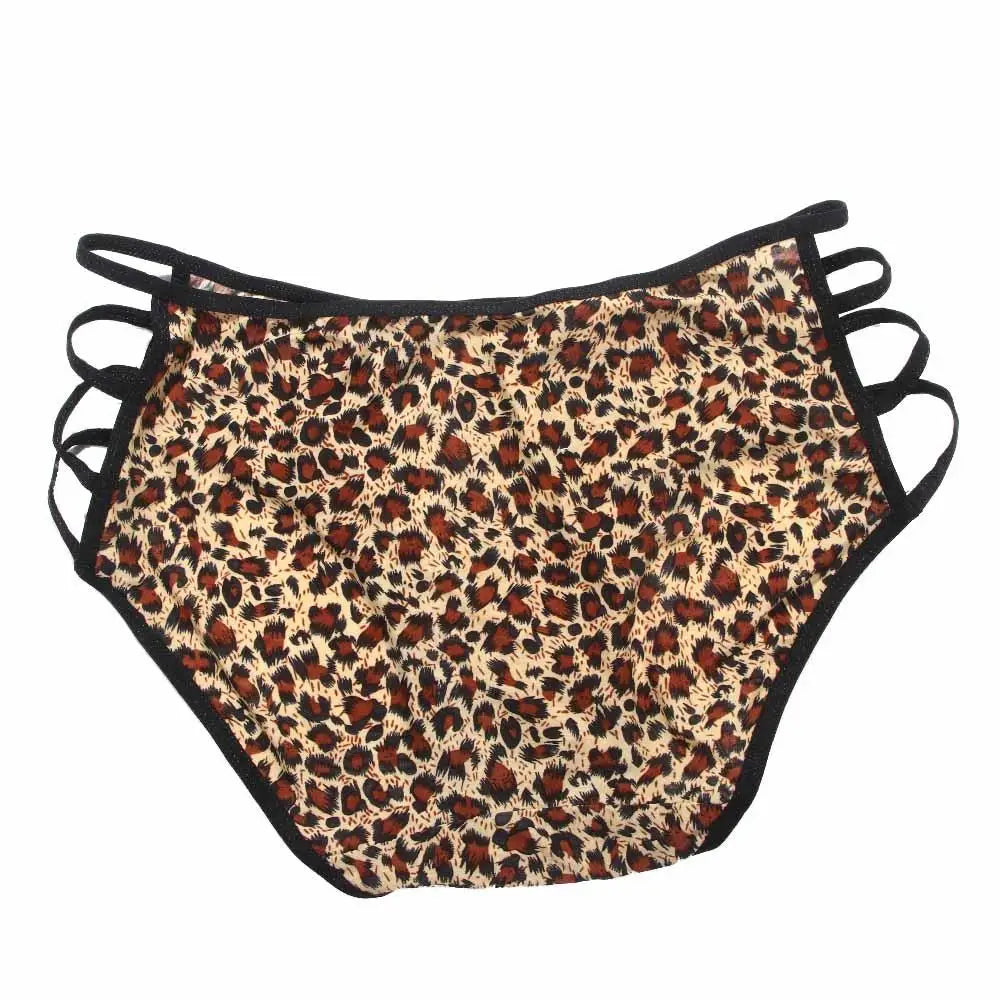 Sexy Bownot Low waist Leopard Briefs Lace Thongs Leopard Panties Underwear