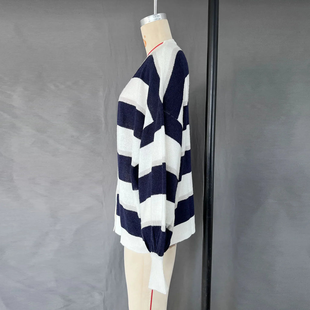 Fantoye Knit Striped Two Piece Sets Cardigan Women Sweater With Scarf Long Sleeve Button Sweater Winter Loose Casual Streetwear