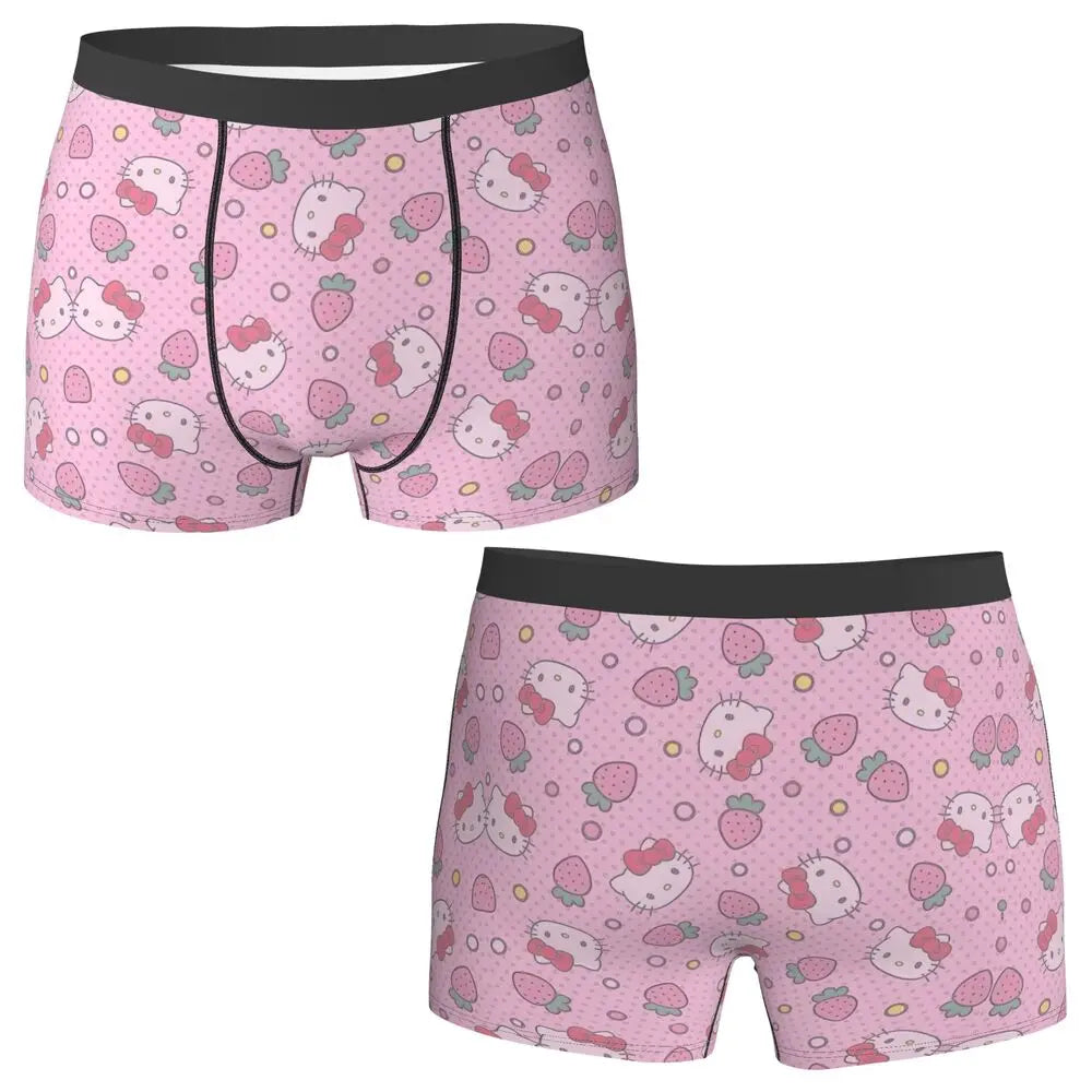 Black Hello Kitty Middle Finger  Underwear Print Trunk Trenky Men's Underpants Elastic Shorts Briefs Gift
