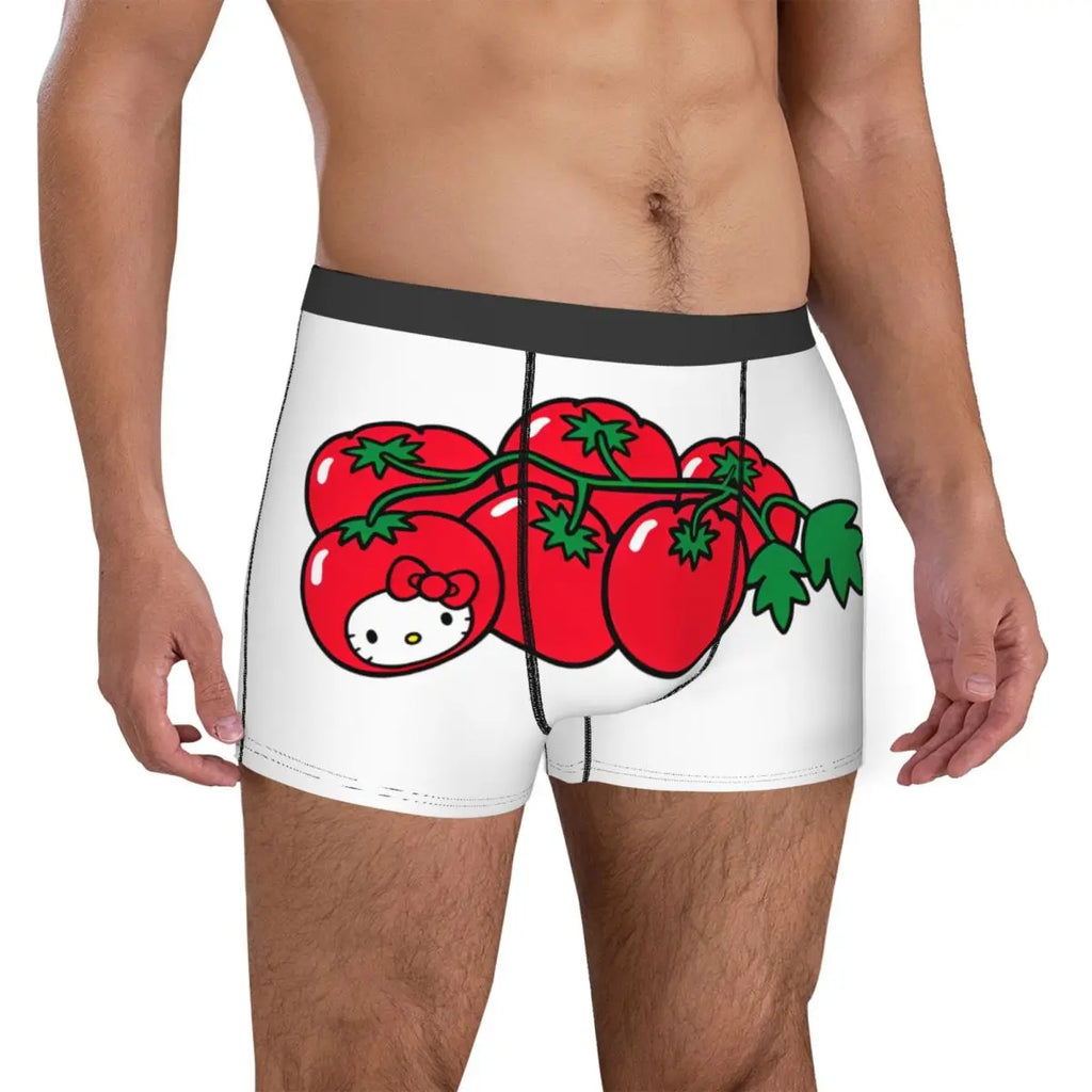 Custom Hello Kitty Tomato Men Boxer Briefs Cozy Underwear Printing Novelty Underpants