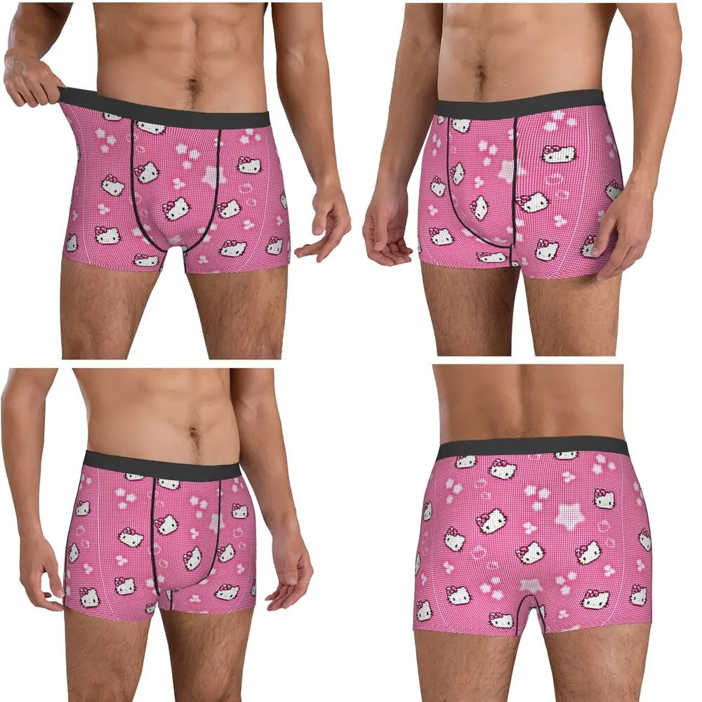 Black Hello Kitty Middle Finger  Underwear Print Trunk Trenky Men's Underpants Elastic Shorts Briefs Gift