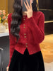 Early Autumn 2024 Red Knitted Cardigan Sweater Jacket Women Short Long Sleeved White Women Cardigan Crop Top pull coreen