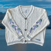 Vintage Purple Flower Embroidery Knitted Cardigan Women Cute Button Up V Neck Long Sleeve Autumn Y2K Aesthetics Retro Sweater