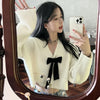 Autumn Sweet Bow Knitted Cardigan Women V-neck Long Sleeve Casual Loose Knitwear