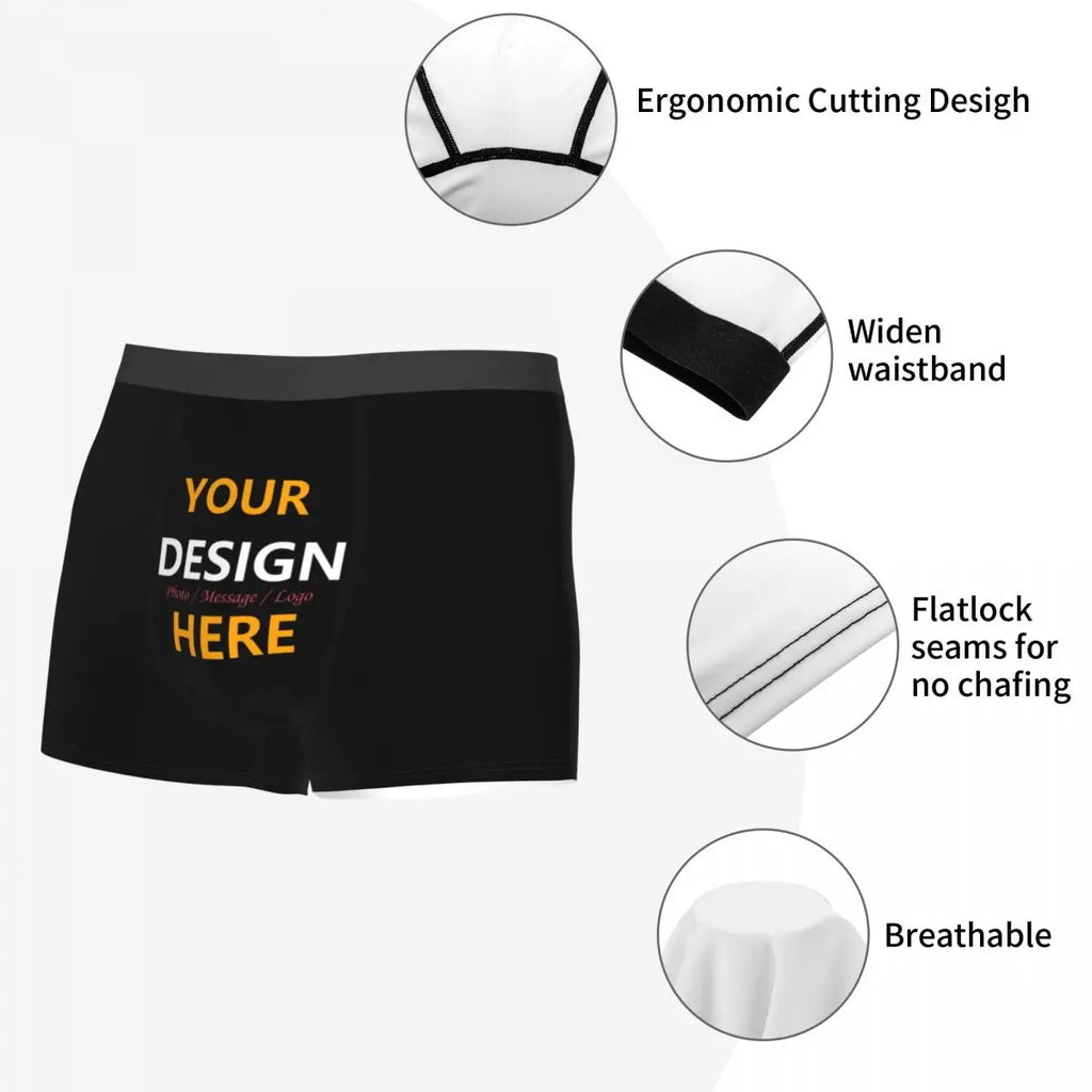 Custom Your Design Here Underwear Men Personalized Customized Logo Printed Boxer Briefs Shorts Panties Soft Underpants For Homme