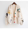 2024 Autumn Winter Women Print Cardigan Sweater Coats Female Long Sleeve V-neck Loose Knitted Jackets Casual Sweater Cardigans