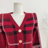 Autumn Winter New Fashion Plaid V-neck Knitted Cardigan Women's Clothing Vintage Slim Soft Wool Sweater Commute Thick Tops