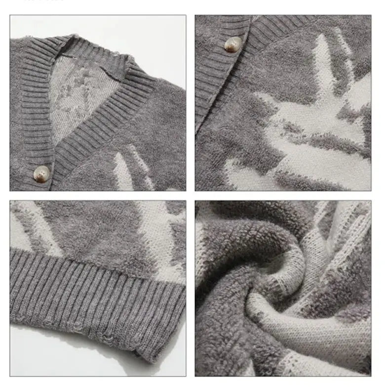 American Vintage Flocking Cardigan Knit Sweater Men's Clothing Loose Oversized Winter Cardigans Coats Y2k Hip-Hop Streetwear
