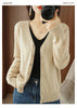 Classic Basic Merino Wool Women Sweater Autum Winter V-Neck Solid Office Lady Knitted Cardigan Long Sleeve Korean Clothing Tops
