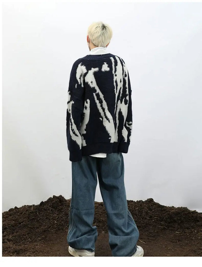 American Vintage Flocking Cardigan Knit Sweater Men's Clothing Loose Oversized Winter Cardigans Coats Y2k Hip-Hop Streetwear