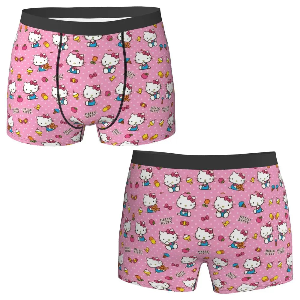 Black Hello Kitty Middle Finger  Underwear Print Trunk Trenky Men's Underpants Elastic Shorts Briefs Gift
