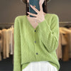 Women's V-Neck Spring and Autumn 100% Wool Cashmere Cardigan Women's Knit Sweater Super Soft Loose Large Size Long Sleeve Shirt