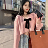 Autumn Sweet Bow Knitted Cardigan Women V-neck Long Sleeve Casual Loose Knitwear