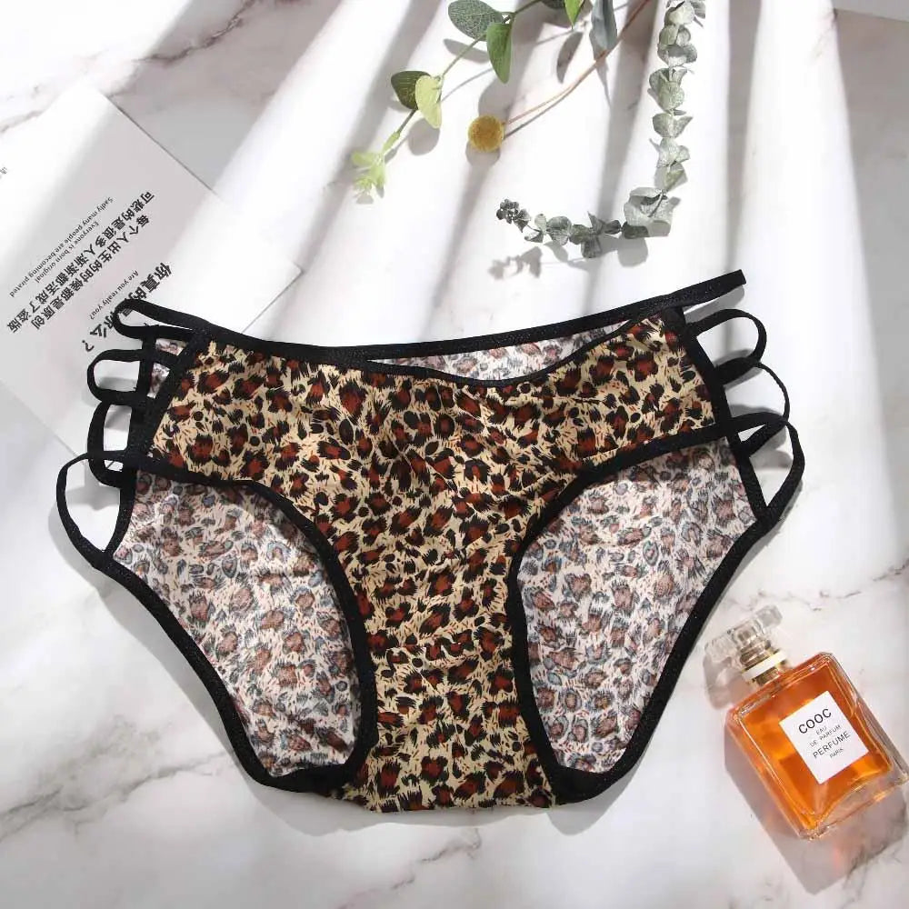Sexy Bownot Low waist Leopard Briefs Lace Thongs Leopard Panties Underwear