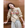 Heavy Industry Small Figure Embroidery Small Flower Knitted Sweater Cardigan Coat Autumn and Winter Top