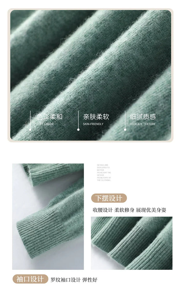 Classic Basic Merino Wool Women Sweater Autum Winter V-Neck Solid Office Lady Knitted Cardigan Long Sleeve Korean Clothing Tops