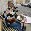Fantoye Knit Striped Two Piece Sets Cardigan Women Sweater With Scarf Long Sleeve Button Sweater Winter Loose Casual Streetwear