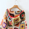 KEYANKETIAN Autumn New Hollowed-Out Hook Floral Color Knit Cardigan Ladies Bohemian Style Loose Handmade Sweater Top Fresh