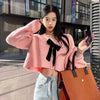 Autumn Sweet Bow Knitted Cardigan Women V-neck Long Sleeve Casual Loose Knitwear