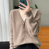 Women's V-Neck 100% Wool Cashmere Cardigan Women's Knit Sweater Spring and Autumn Super Soft Loose Large Size Long Sleeve Shirt