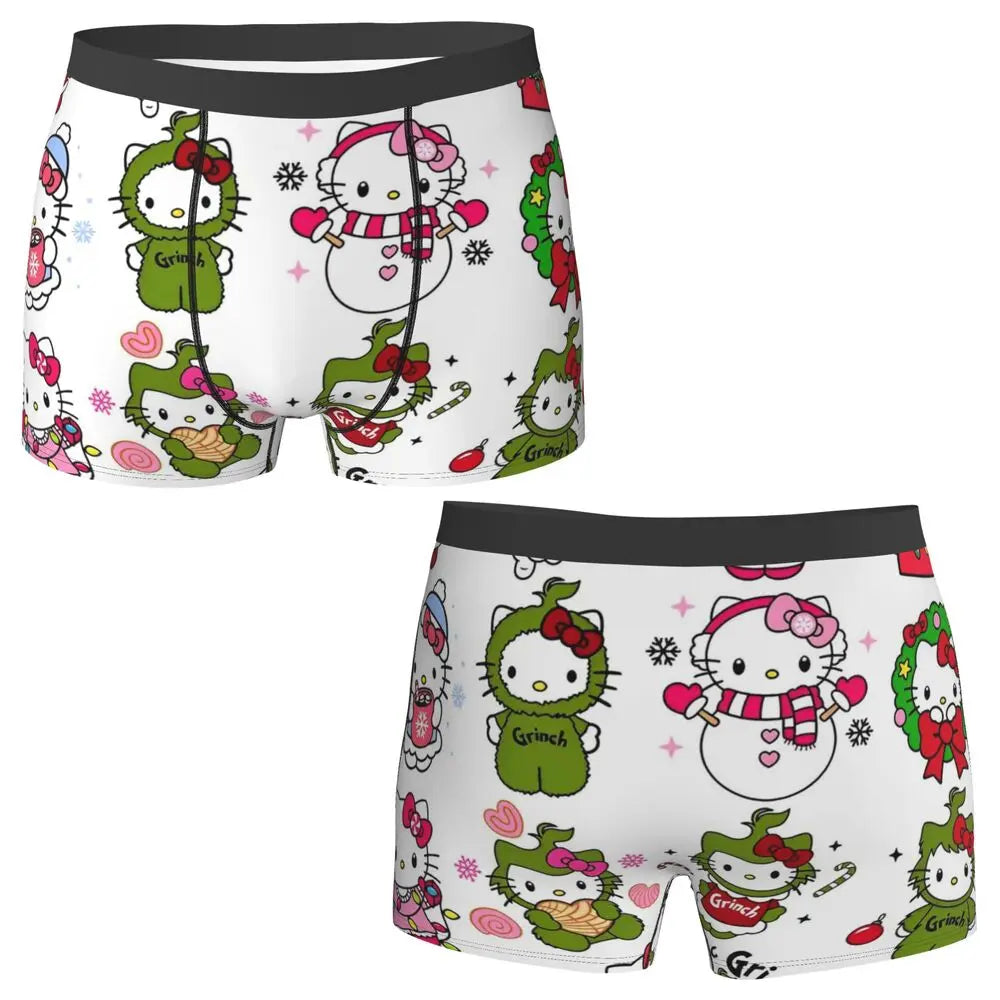 Christmas Hello Kitty Underwear Print Trunk Trenky Men Underpants Soft Trend Shorts Briefs Birthday Gift