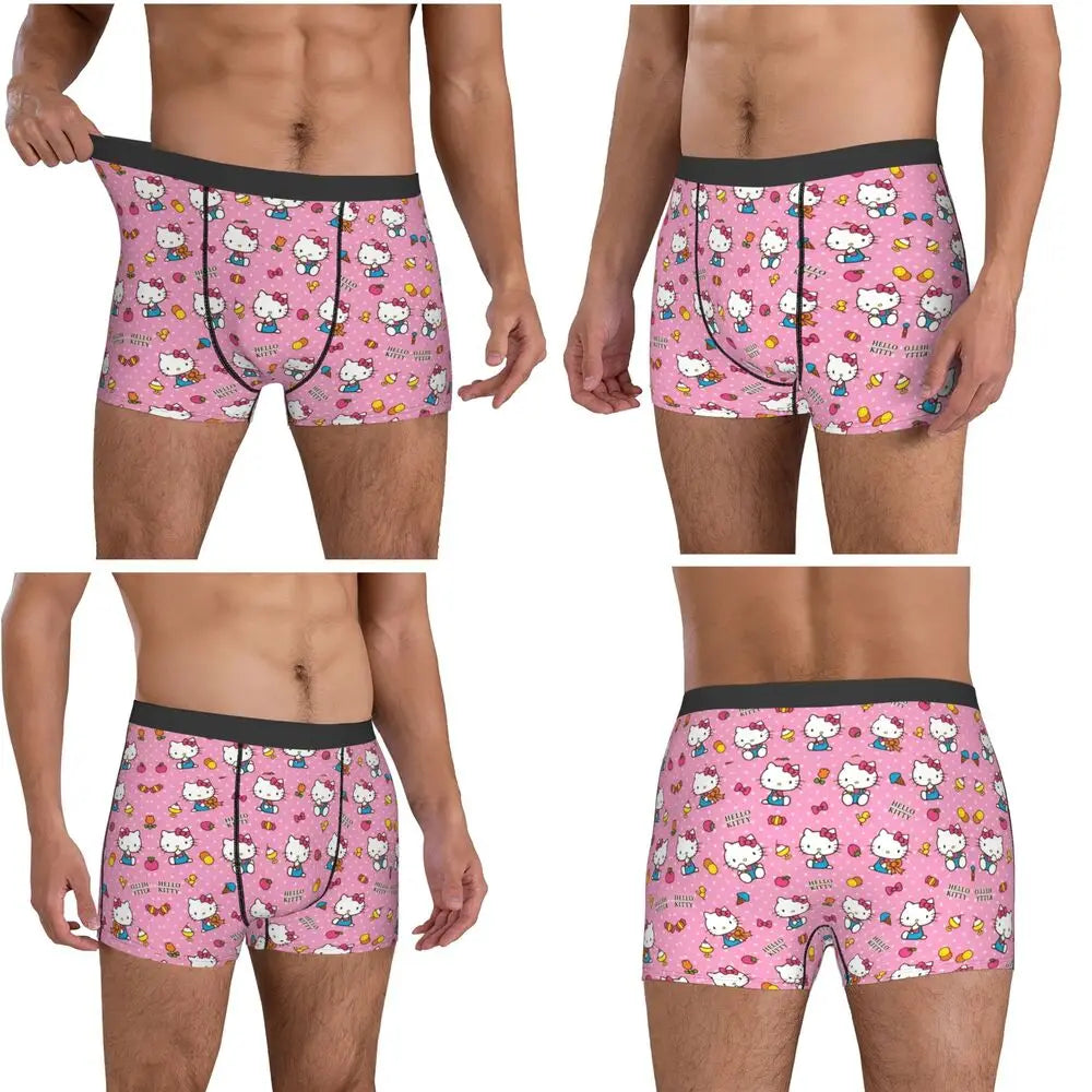 Black Hello Kitty Middle Finger  Underwear Print Trunk Trenky Men's Underpants Elastic Shorts Briefs Gift