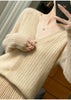 Women's V-Neck 100% Wool Cashmere Cardigan Women's Knit Sweater Spring and Autumn Super Soft Loose Large Size Long Sleeve Shirt