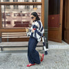 Fantoye Knit Striped Two Piece Sets Cardigan Women Sweater With Scarf Long Sleeve Button Sweater Winter Loose Casual Streetwear