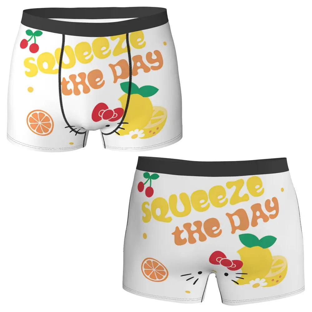 Black Hello Kitty Middle Finger  Underwear Print Trunk Trenky Men's Underpants Elastic Shorts Briefs Gift