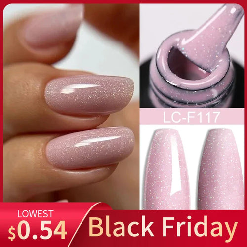 LILYCUTE 7ML Pink Glitter Nail Gel Polish Nude Natural Long Lasting Manicure Soak Off UV LED Nail Art Base Top Coat Gel Varnish