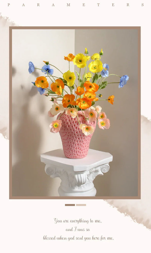 Modern Ceramic Strawberry Shape Vase Creative Ins Style Flower Insertion Device Desktop Decoration Crafts Room Home Decor