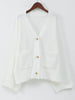 Casual V Neck Single Breasted Knitted Cardigan Women Retro Solid Long Sleeve Pocket Warm Sweater Lady New Commute Loose Knitwear