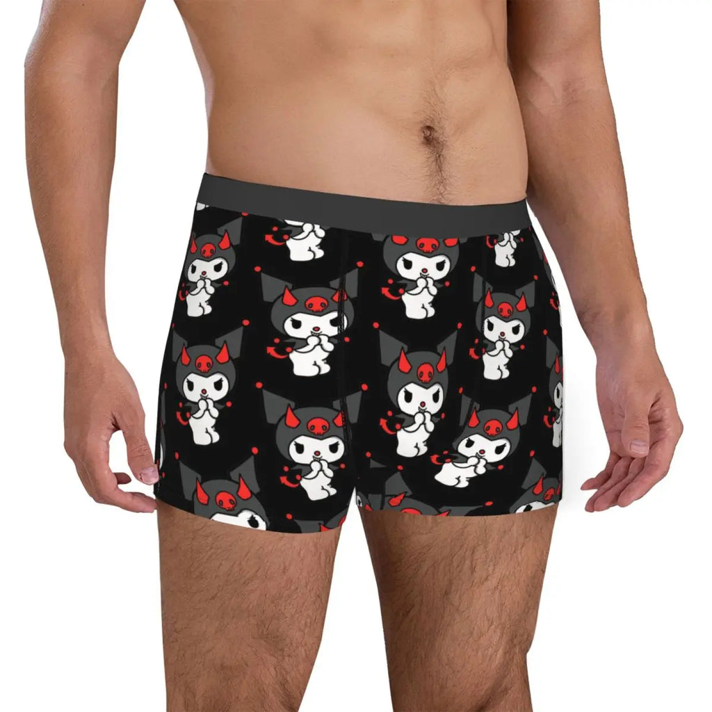 Men Kuromi Devil Hello Kitty Boxer Shorts Panties Polyester Underwear Male Fashion Underpants