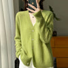 Women's V-Neck 100% Wool Cashmere Cardigan Women's Knit Sweater Spring and Autumn Super Soft Loose Large Size Long Sleeve Shirt