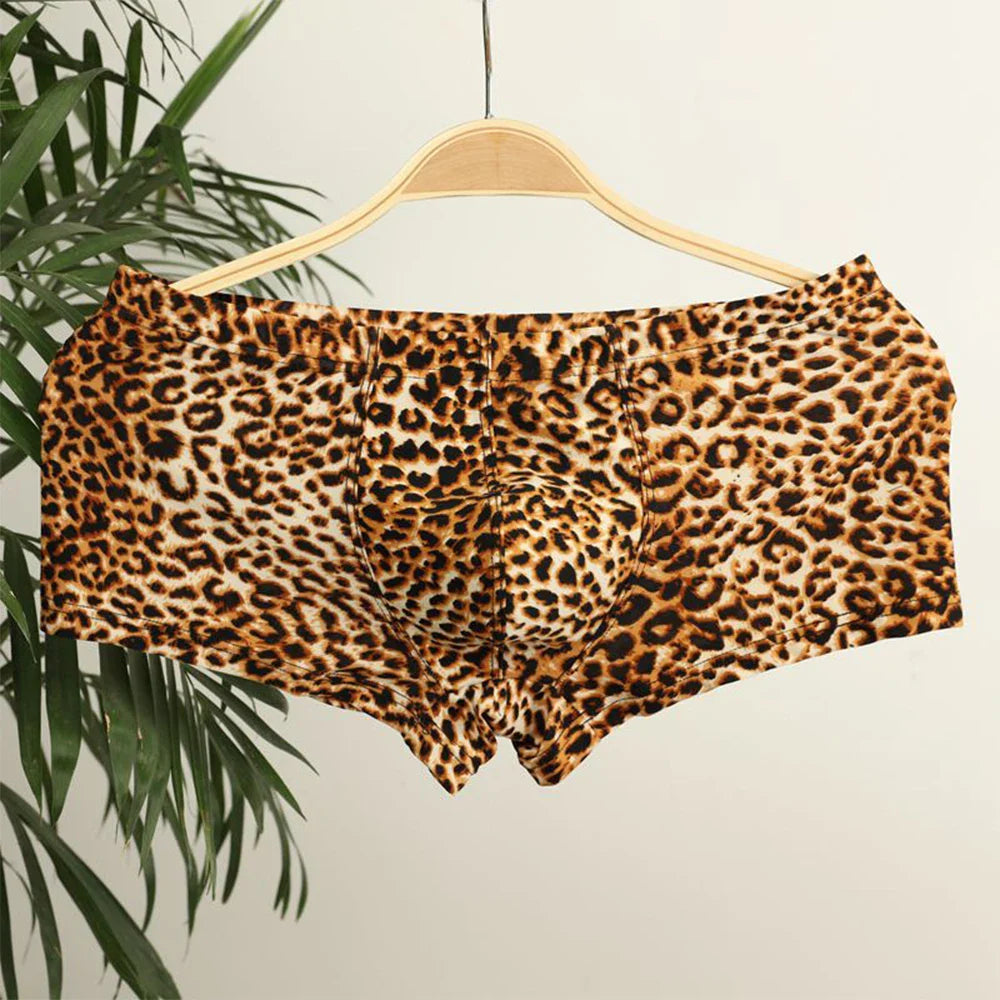 Pantie Men Boxer Briefs Briefs Men's Cotton Spandex Leopard Printed Boxer Briefs Low Rise Underpants Fitness Shorts