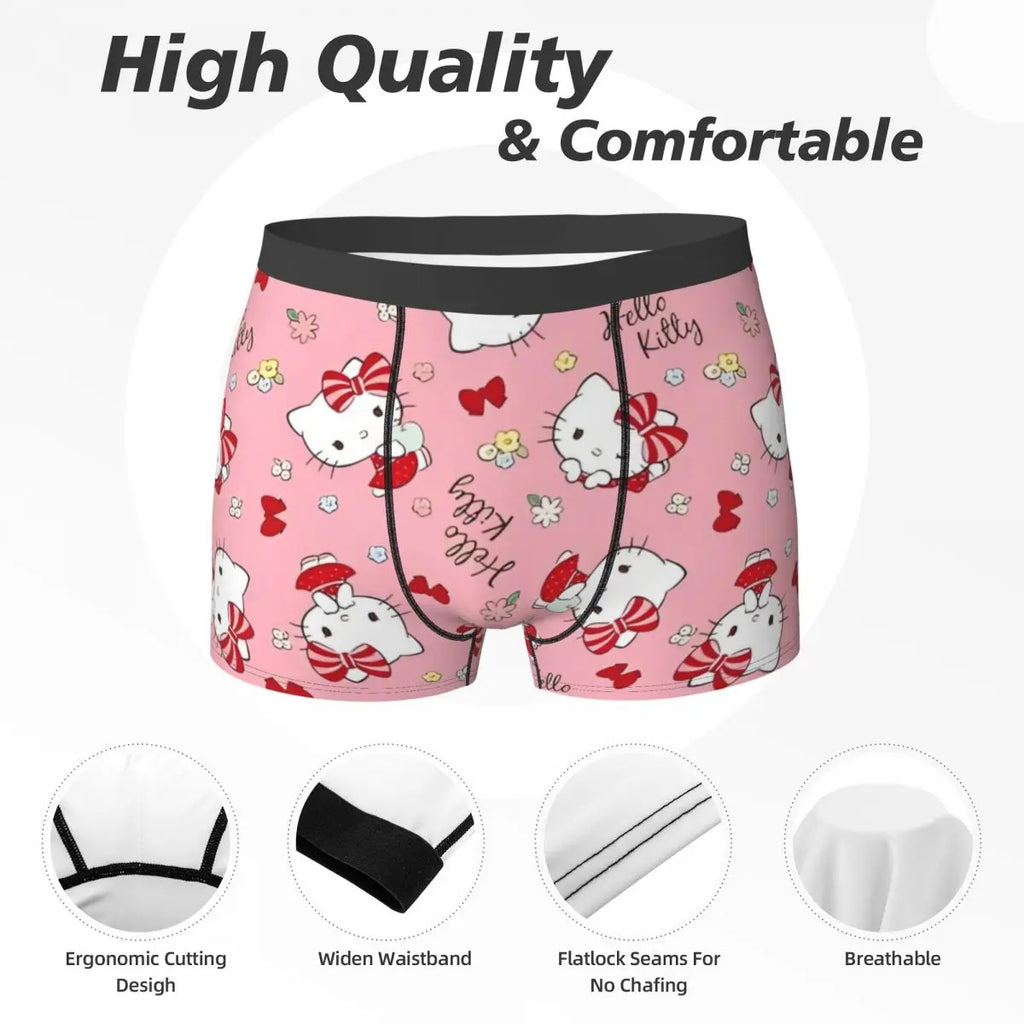 Christmas Hello Kitty Underwear Print Trunk Trenky Men Underpants Soft Trend Shorts Briefs Birthday Gift
