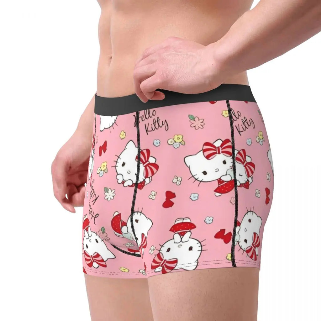 Christmas Hello Kitty Underwear Print Trunk Trenky Men Underpants Soft Trend Shorts Briefs Birthday Gift