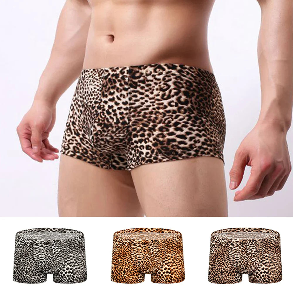 Pantie Men Boxer Briefs Briefs Men's Cotton Spandex Leopard Printed Boxer Briefs Low Rise Underpants Fitness Shorts