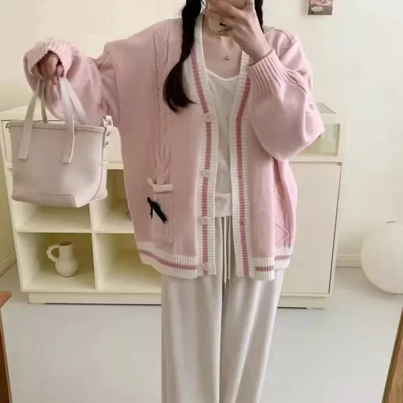 Cardigan Women Solid Oversize Loose Sweaters Student Preppy Sweet Girl Cute Knitwear New All-match Soft Hot Sale Basic