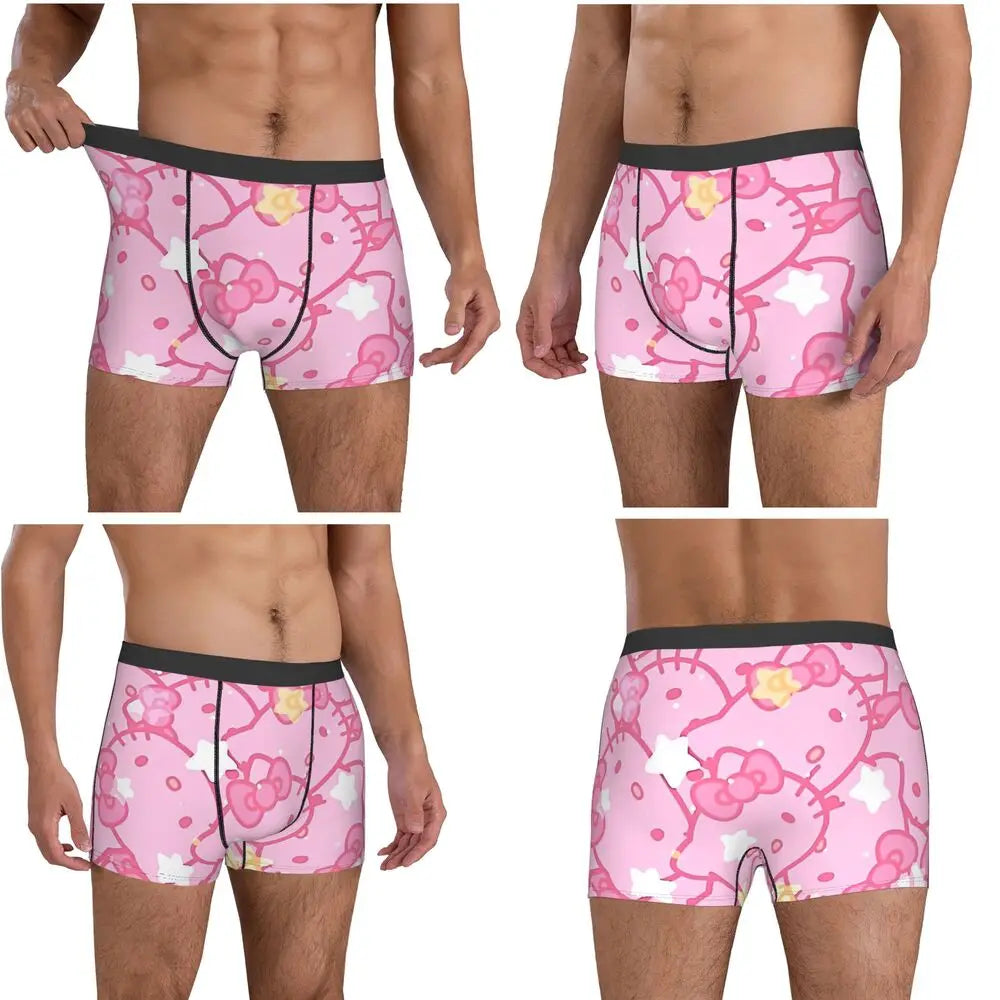 Black Hello Kitty Middle Finger  Underwear Print Trunk Trenky Men's Underpants Elastic Shorts Briefs Gift