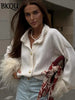 BKQU Feather Patchwork Knitted Cardigan Women Fashion Long Sleeve Single Breasted Short Loose Sweater Coats Elegant Street Tops